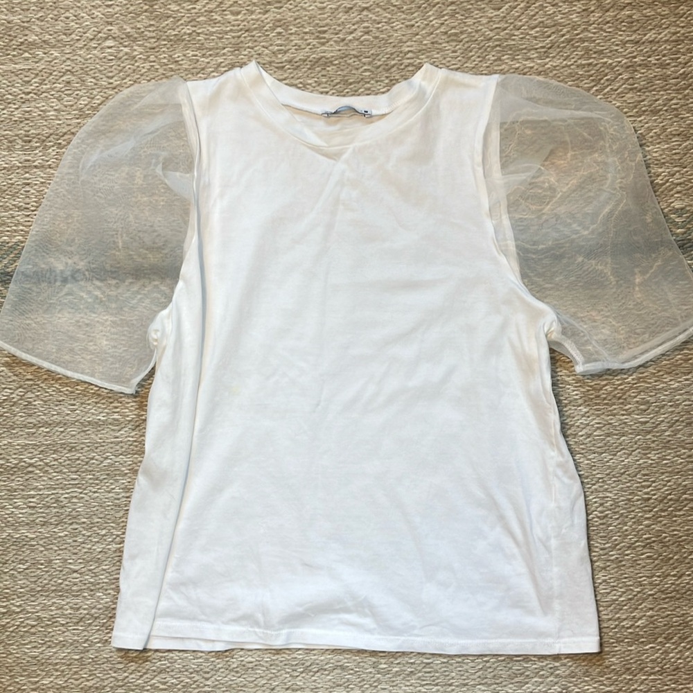 Zara White Puff Sleeve Ruffled Blouse